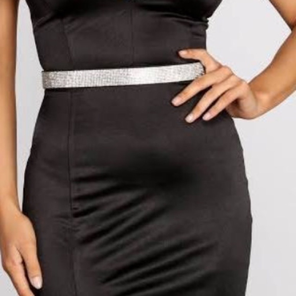 Victorias Secret Very Sexy Rhinestone Waist Belt Black Silver Crystal Adjustable